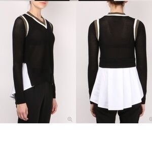 VERONICA Beard Studio Mix Media Mesh Sweater Top Size Small Black White Green